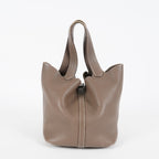 Hermes Picotin Lock MM Taurillon Clemence Leather Bag Gray Used 07E2223980025