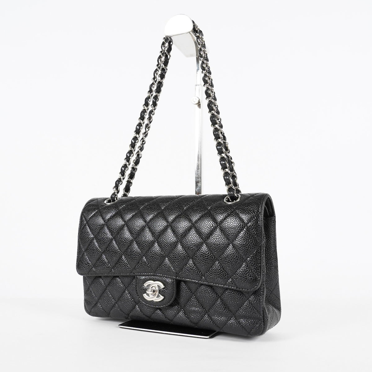 Chanel Matelasse Caviar Double Flap 25 Black Chain Shoulder Bag 08A2582940023