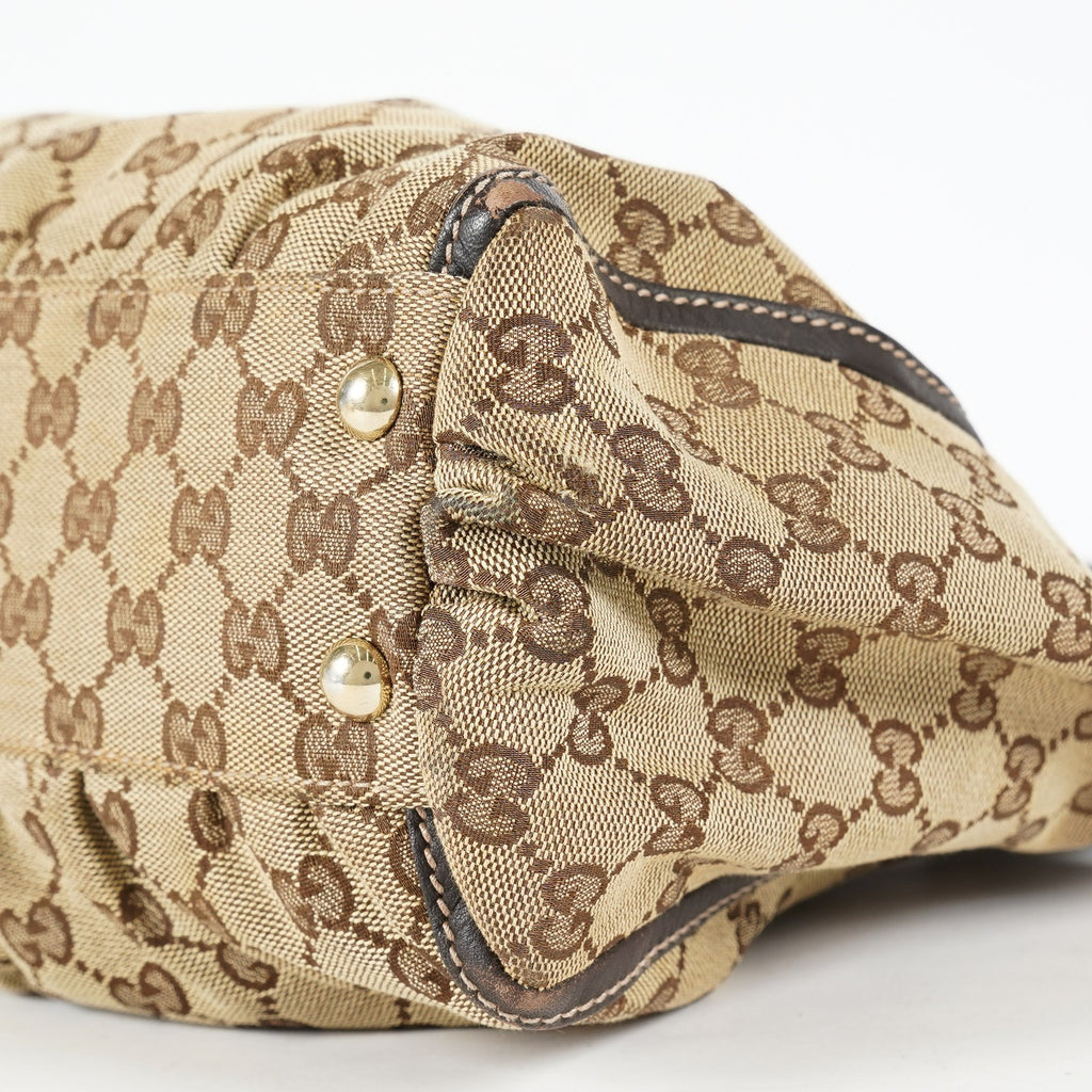 Gucci Abbey D-Ring Beige GG Canvas Leather Used Shoulder Tote Bag 09M314758608