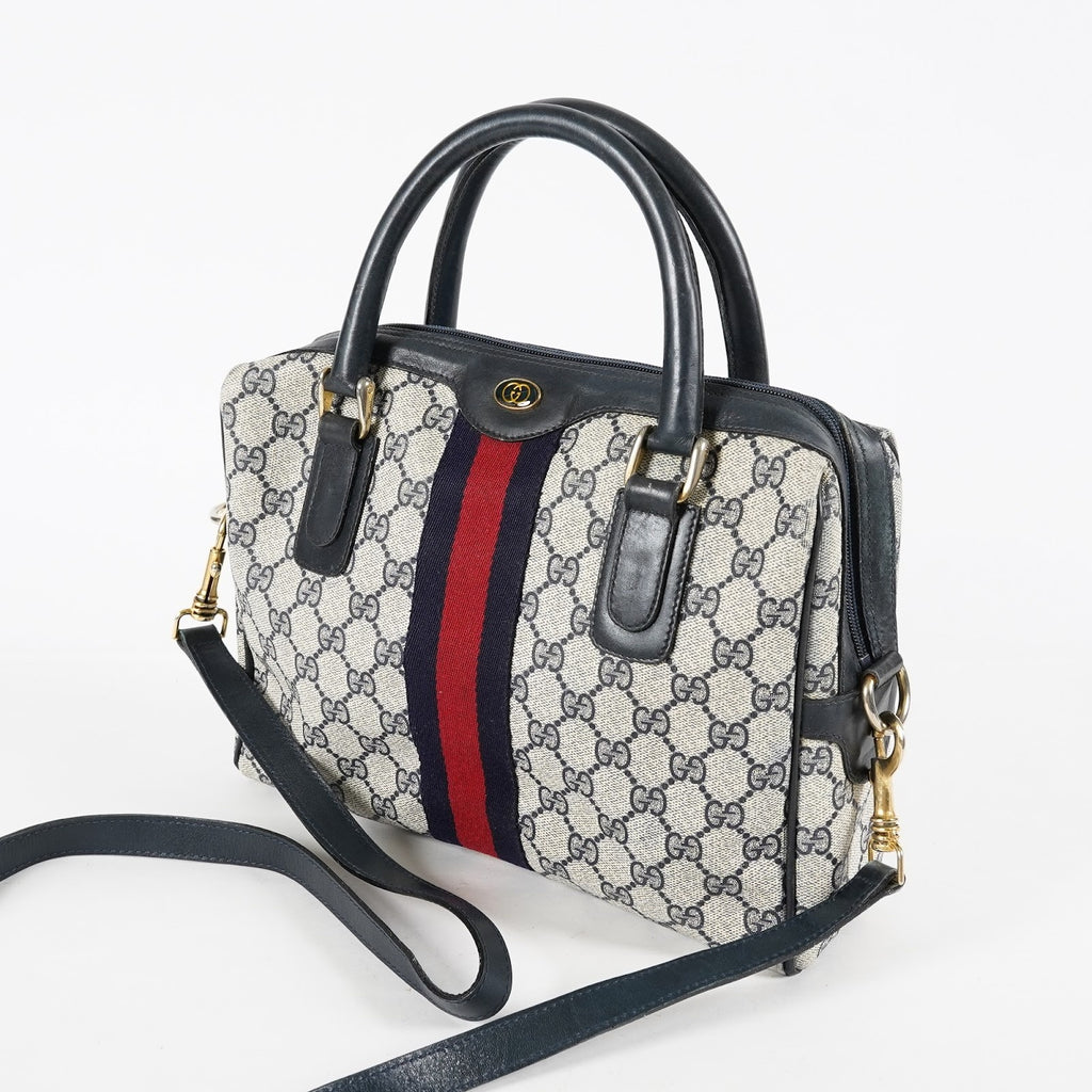GUCCI Vintage Sherry Line GG Canvas Mini Boston Bag Navy Web 08E393190010