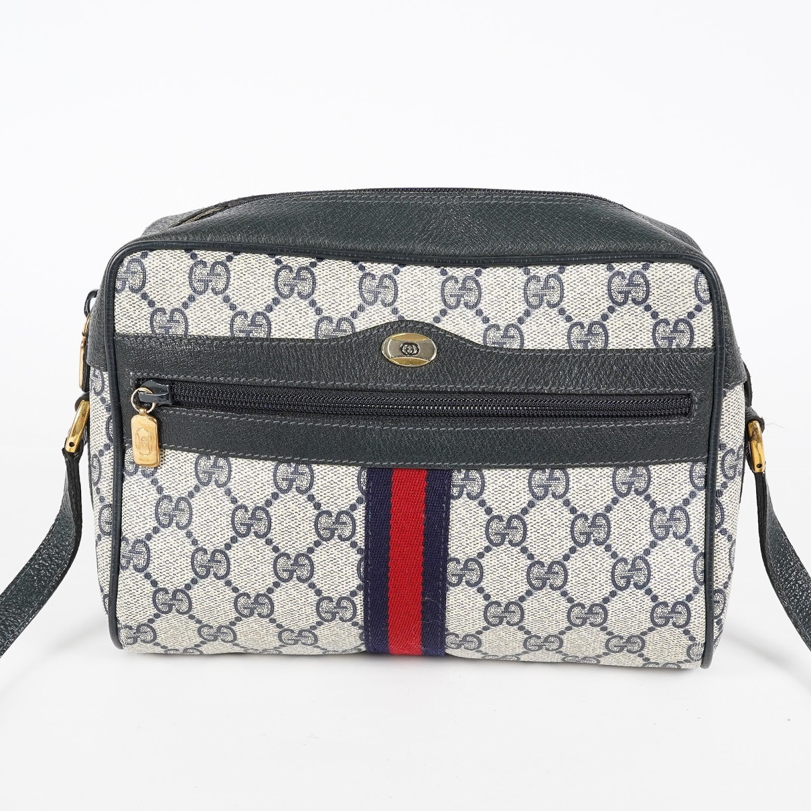 GUCCI Sherry Line GG Supreme Shoulder Bag Navy Crossbody Vintage 08E242640010