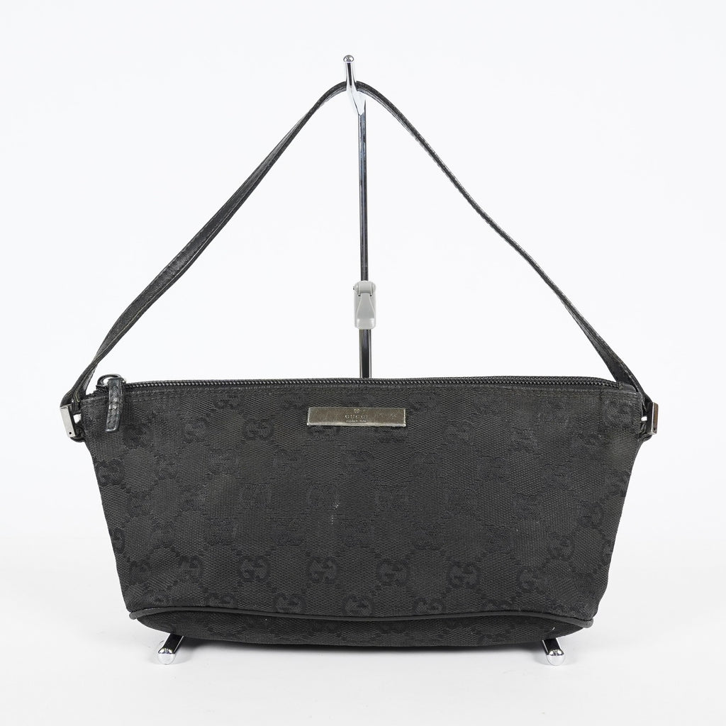 Gucci GG Canvas Boat Pochette Black Shoulder Pouch Bag Vintage Used 08E052090002