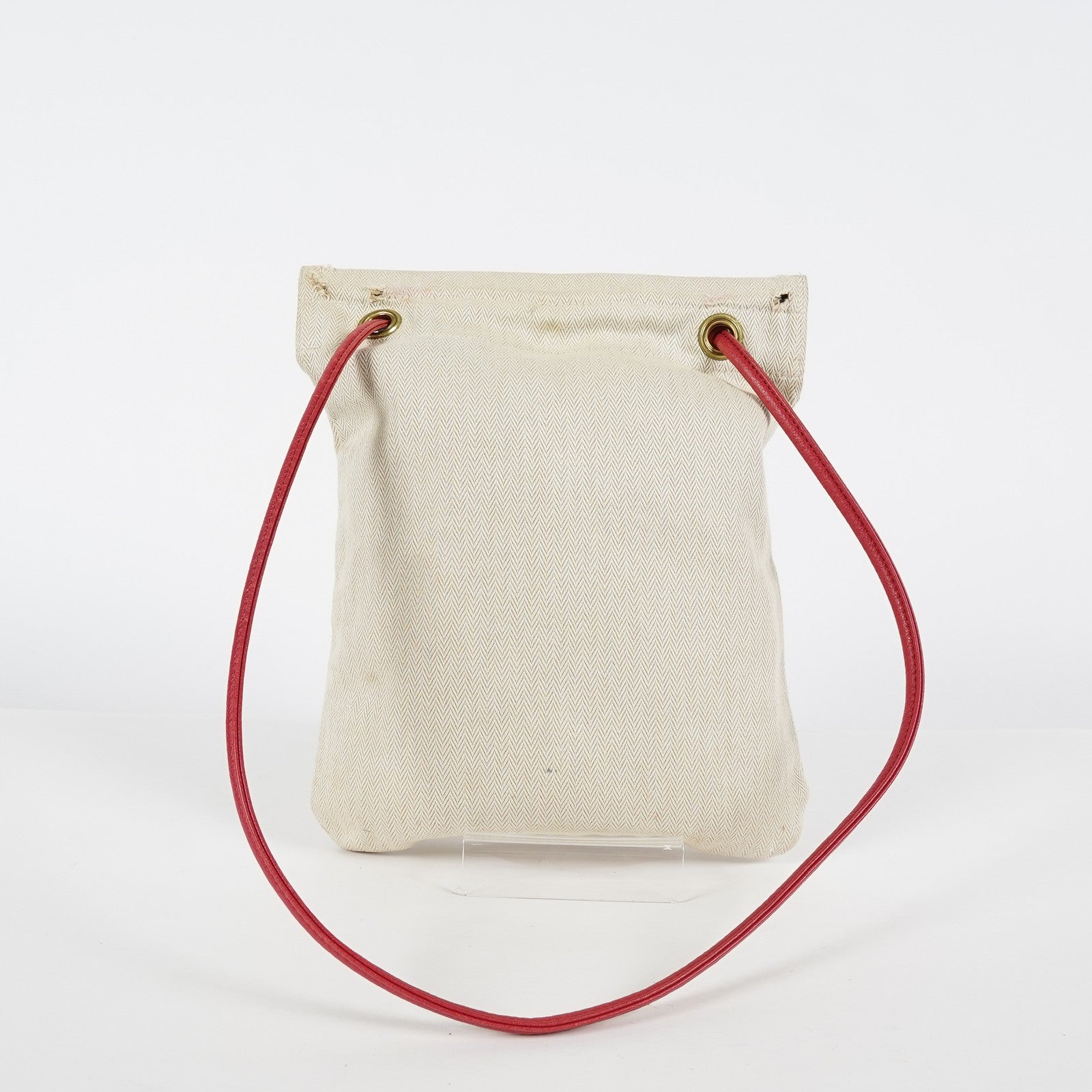 Hermes Aline Mini Beige Canvas Red Leather Shoulder Bag Used 08E082090008