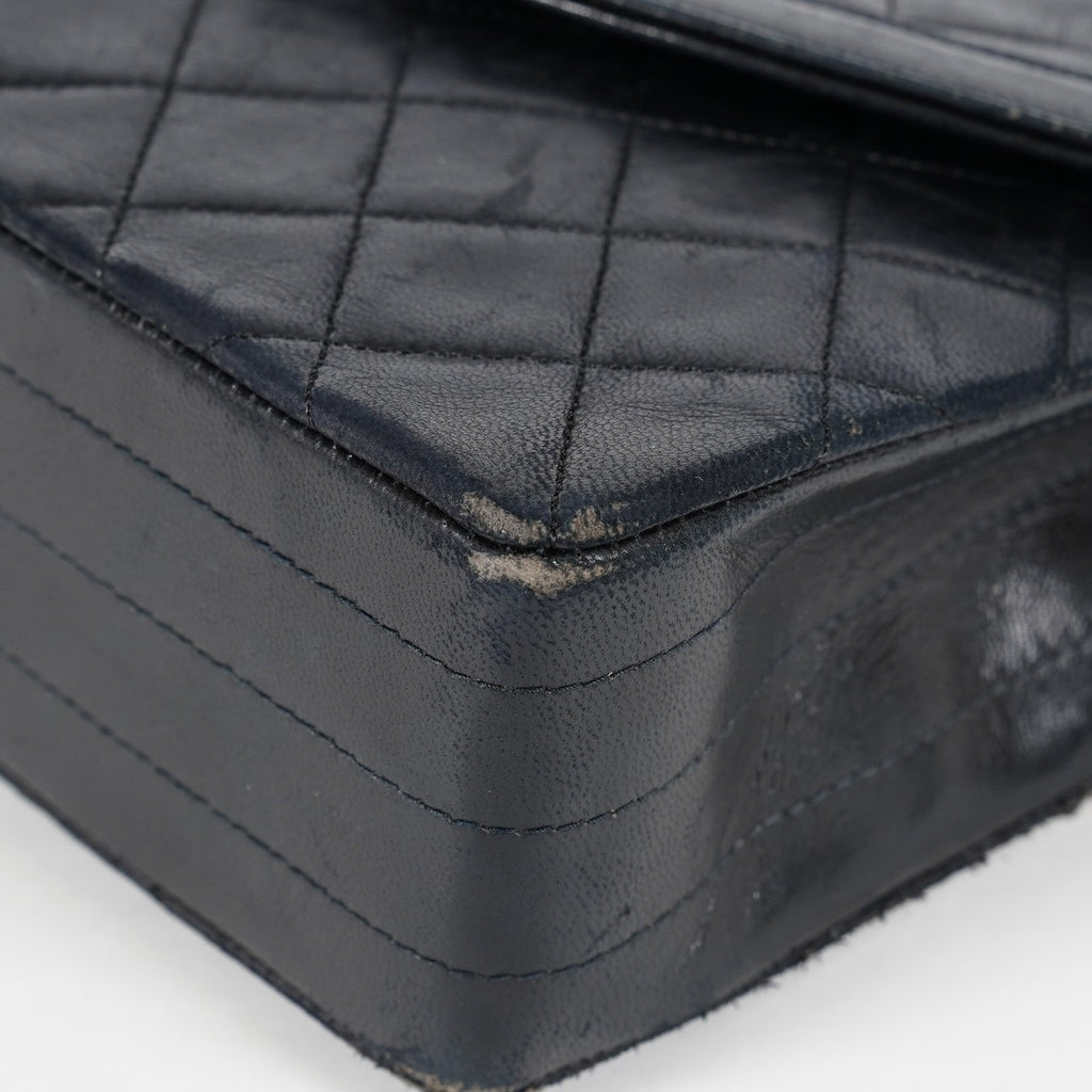 Chanel Matelasse Half Moon Flap Bag 25cm Black Quilted Chain Used 08E0717270006