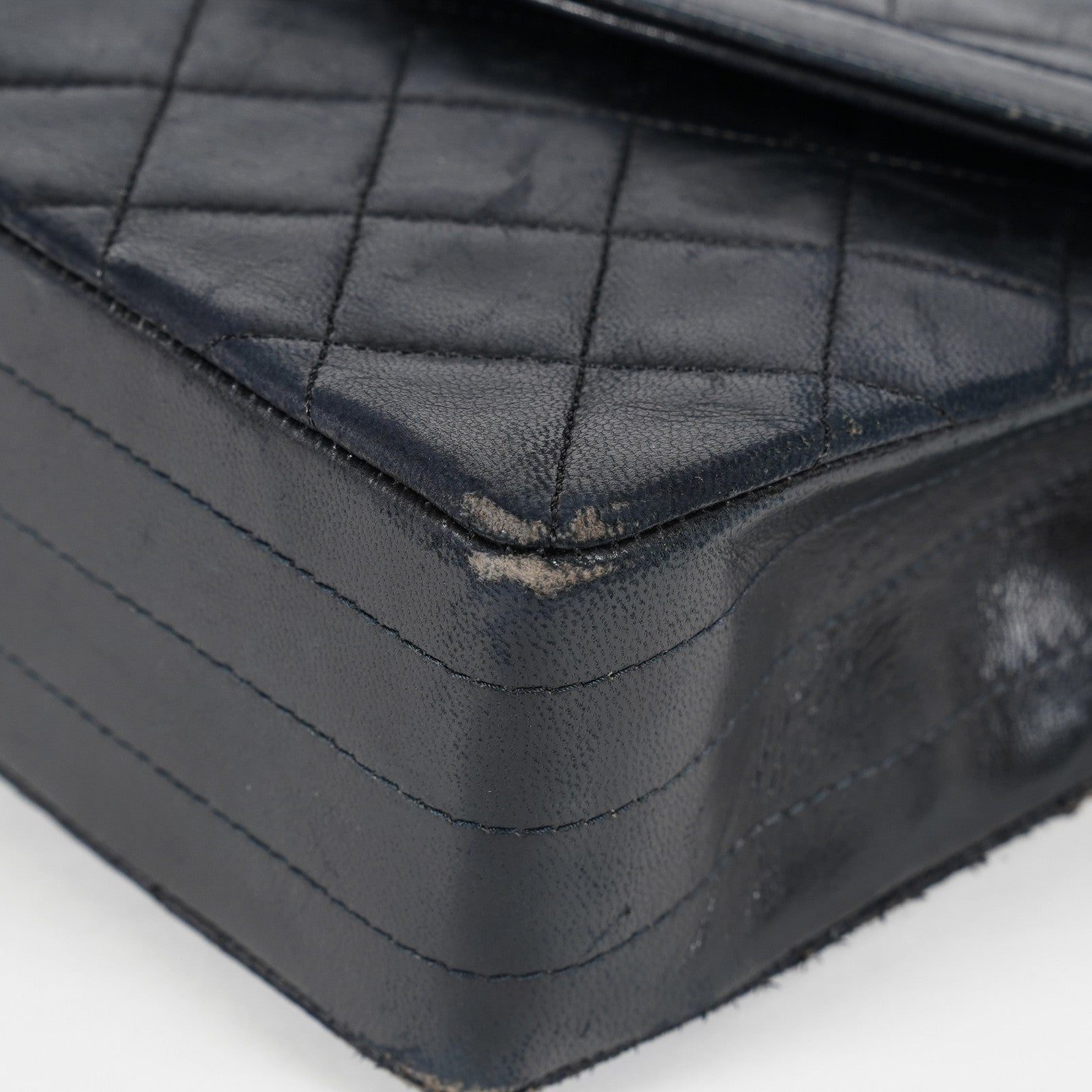 Chanel Matelasse Half Moon Flap Bag 25cm Black Quilted Chain Used 08E0717270006