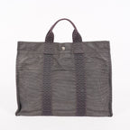 Auth Hermes Herline Tote MM Gray Canvas Silver HW Vintage Purse Used 07E22605005