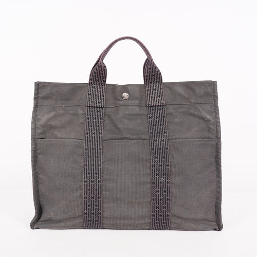 Auth Hermes Herline Tote MM Gray Canvas Silver HW Vintage Purse Used 07E22605005