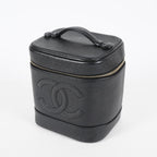 Chanel Caviar Skin Vanity Bag Top Handle 19cm Black Gold HW CC Used 08E066380006
