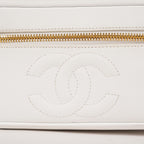 Chanel Caviar Skin White Vanity Case Cosmetic Pouch CC Logo Used 06E105830030