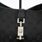 Gucci GG Canvas Shoulder Bag 30cm Black Leather Trim Vintage Used 07E263740009
