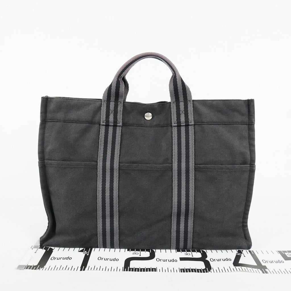 Hermes Fourre-Tout MM Black Canvas Used Tote Shoulder Bag 09M37793108