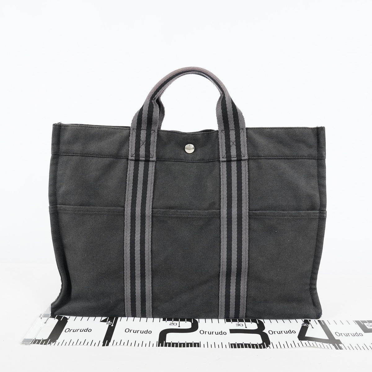 Hermes Fourre-Tout MM Black Canvas Used Tote Shoulder Bag 09M37793108