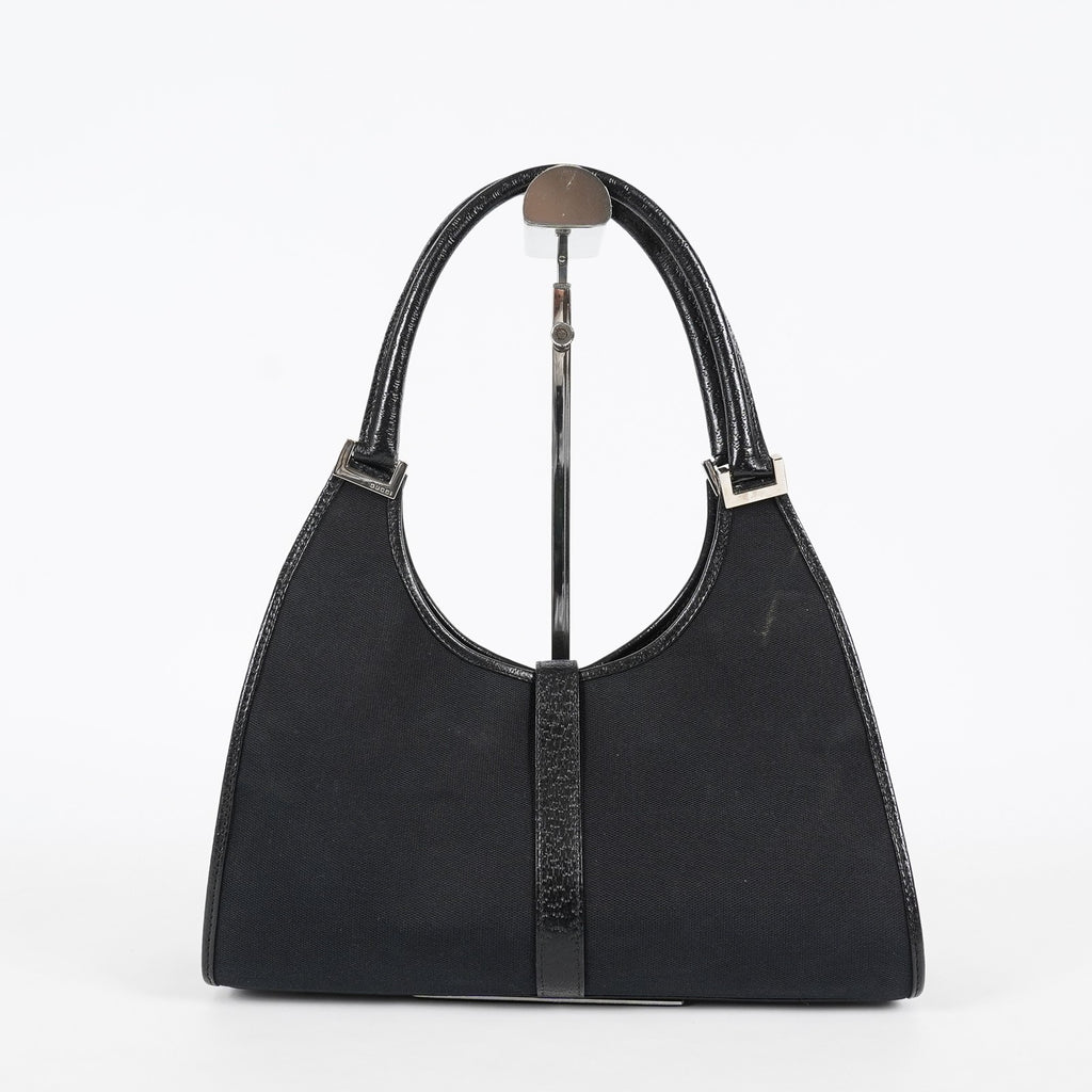 Gucci Jackie Vintage Handbag Shoulder Bag 30cm Black Canvas Leather 07E153190009