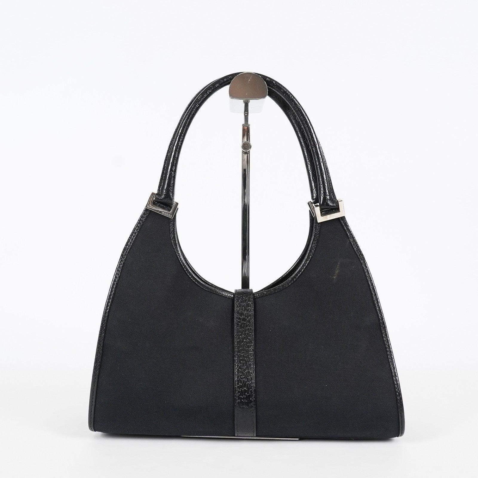Gucci Jackie Vintage Handbag Shoulder Bag 30cm Black Canvas Leather 07E153190009