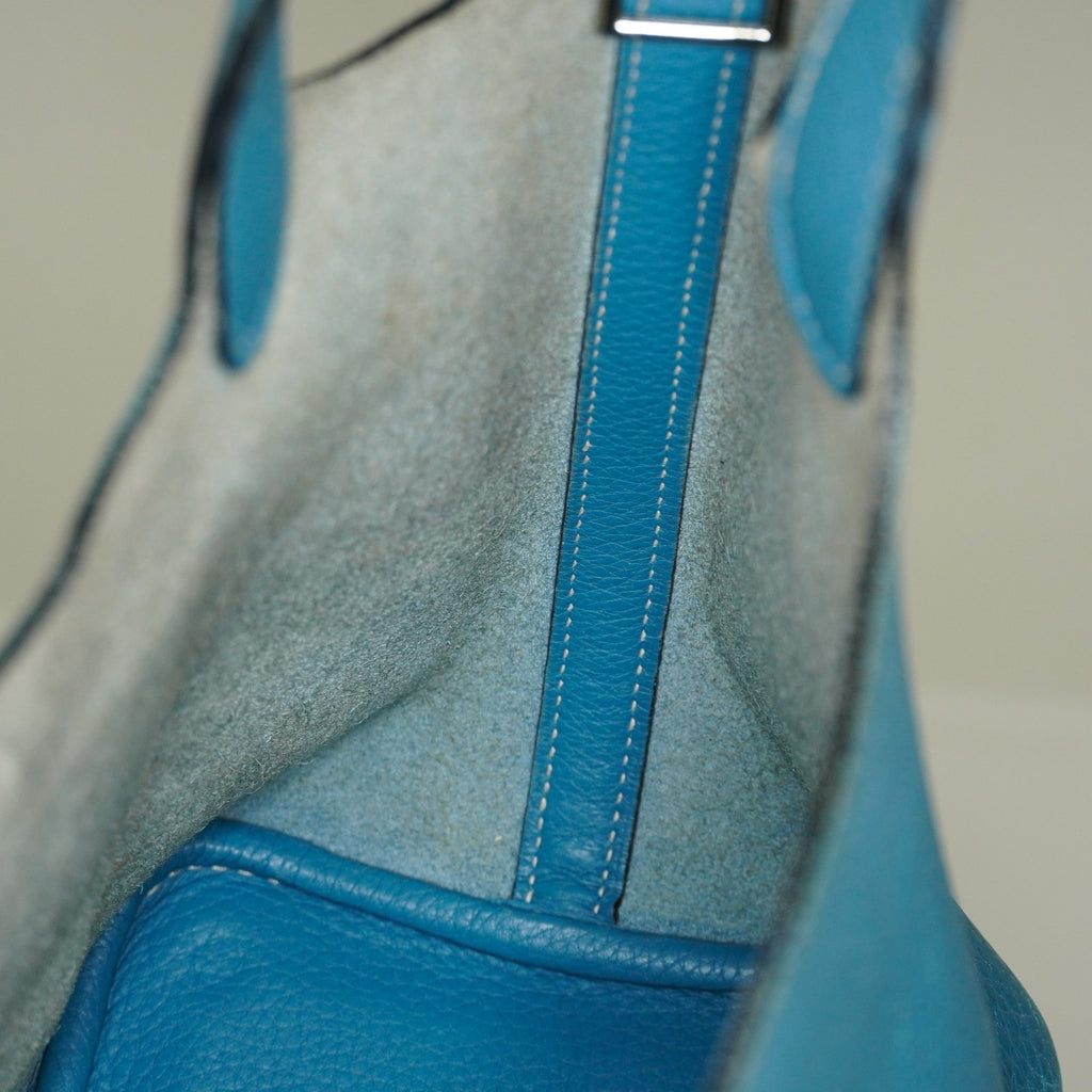Hermes Picotin PM Hand Bag Blue Leather Silver Hardware Used 07E1018260027