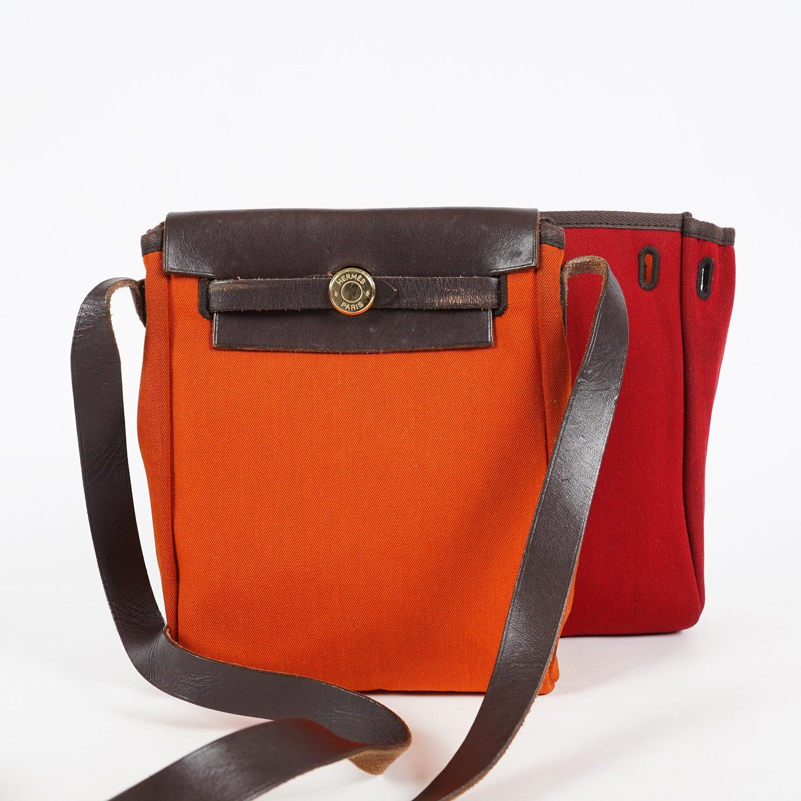 Hermes Herbag TPM Toile Canvas Leather Orange 2way Handbag Bag 07E275500012