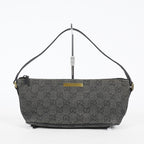 Gucci GG Canvas Boat Pochette Accessory Pouch Bag Gray Black Used 08E012530012