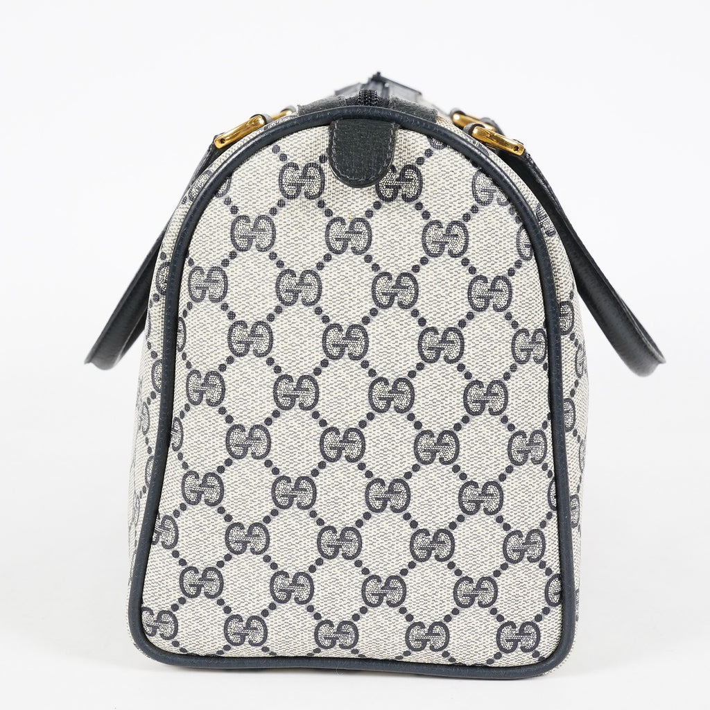 Gucci Sherry Line GG Supreme Boston Bag Navy Canvas Hand Bag Used 07E182860015