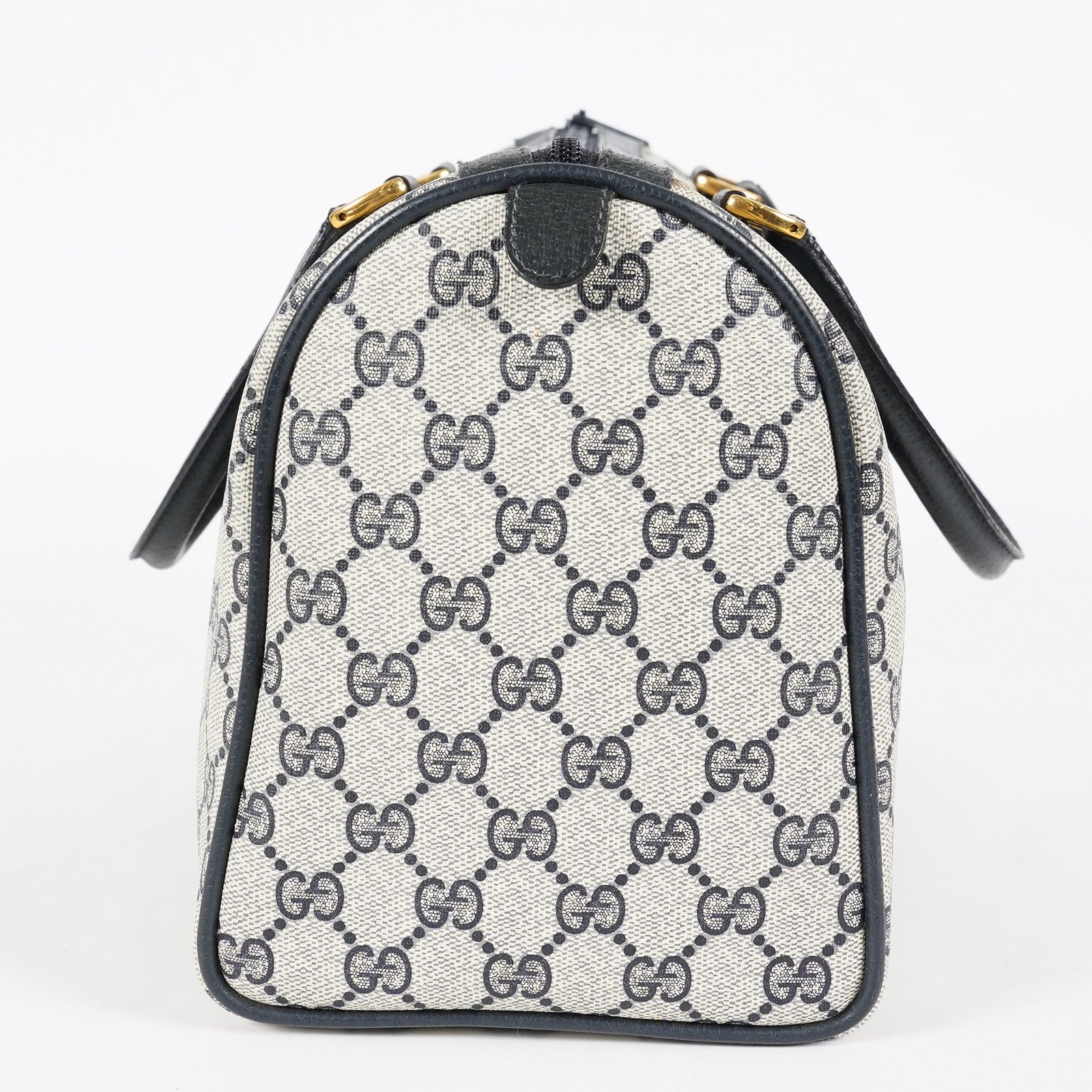 Gucci Sherry Line GG Supreme Boston Bag Navy Canvas Hand Bag Used 07E182860015
