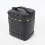 CHANEL Caviar Skin CC Vanity Bag Black Gold Hardware Vintage Case 08E047150002