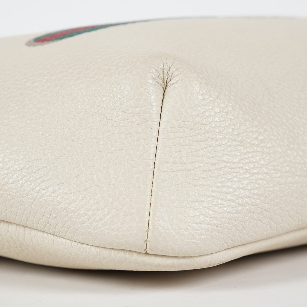 Gucci Print Belt Bag White Leather Waist Bag Web Strap Used 530412 07E013850017