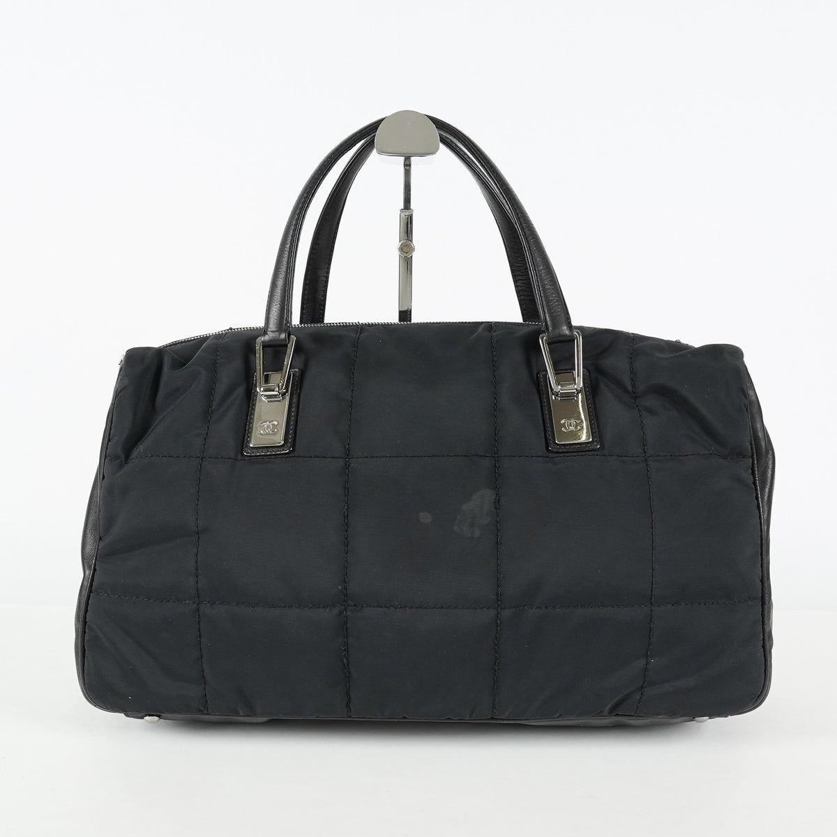 Chanel Chocolate Bar Nylon Mini Boston Bag 35cm Black Silver HW 07E314180008