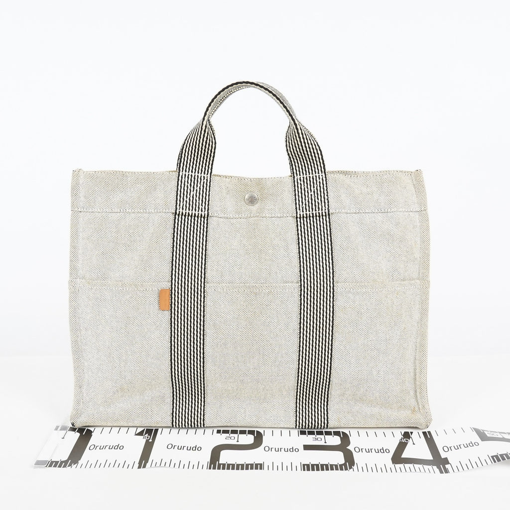 Hermes Fourre-Tout MM Gray Canvas Tote Hand Bag Used Vintage Auth 07E27825005