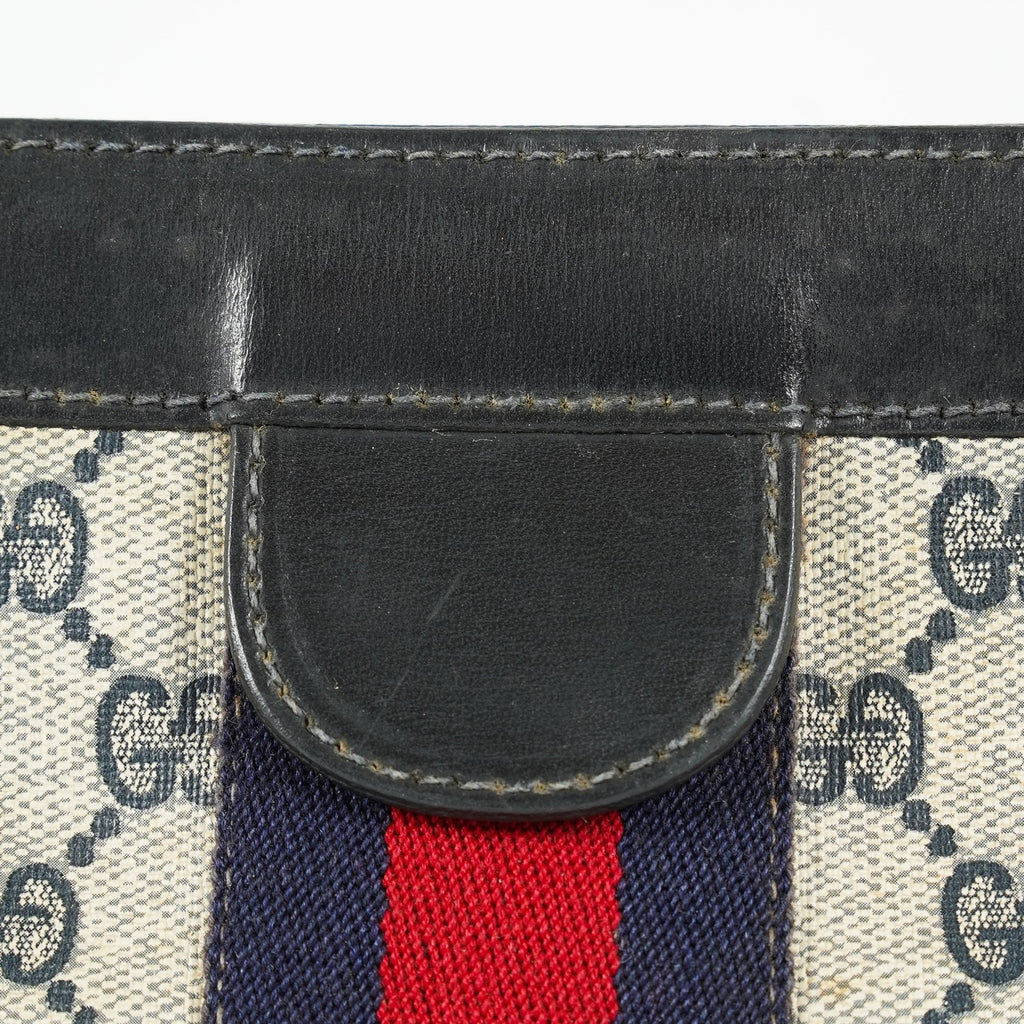 Gucci GG Supreme Clutch Bag 29cm Navy Canvas Leather Used Auth 09E20935010