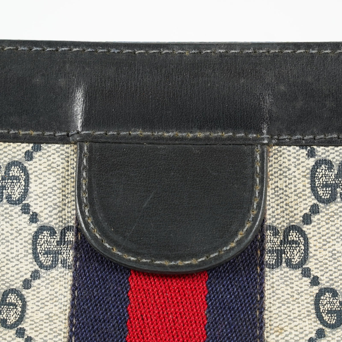 Gucci GG Supreme Clutch Bag 29cm Navy Canvas Leather Used Auth 09E20935010