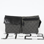 Gucci GG Denim Waist Belt Bag 30cm Black Leather Trim Used Vintage 08E022310002