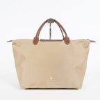 Longchamp Le Pliage Handbag Beige Nylon Leather Trim Tote Bag Used 08M42396617