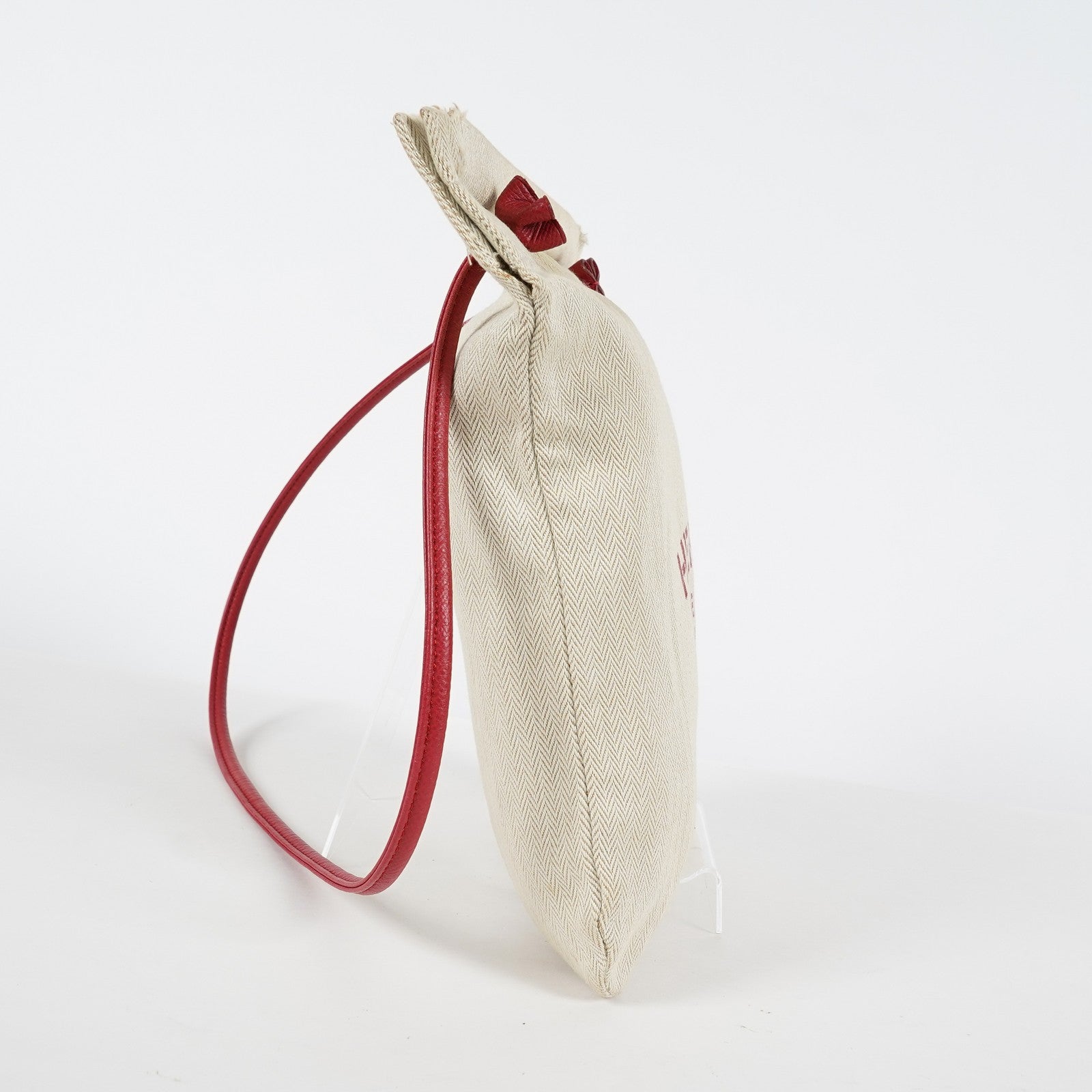 Hermes Aline Mini Beige Canvas Red Leather Shoulder Bag Used 08E082090008