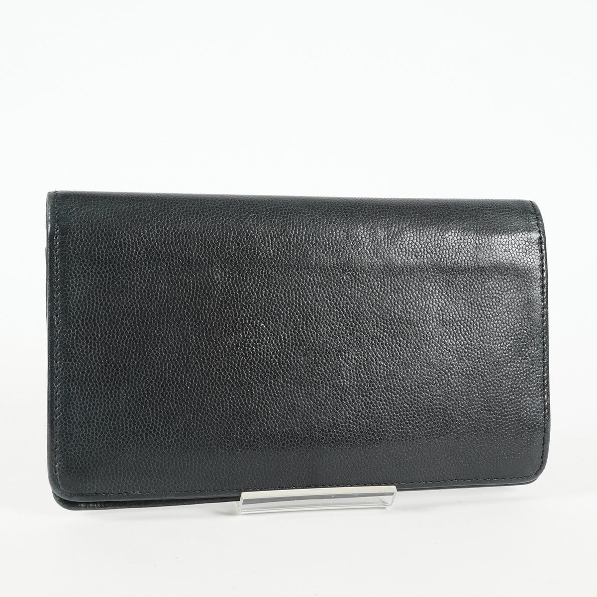 Chanel Caviar Skin Long Bifold Wallet Black Leather Used with Box 05E412310016