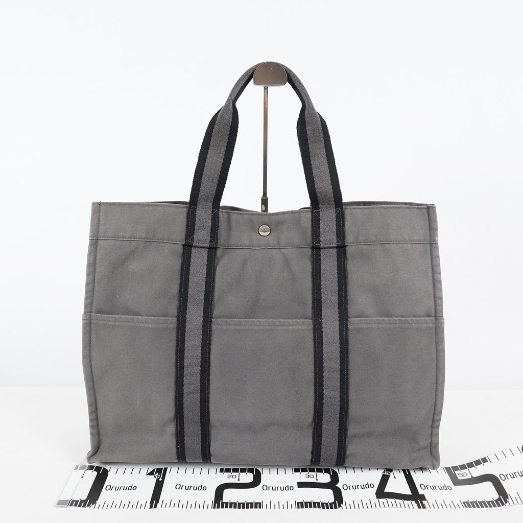 Hermes Fourre-Tout GM Gray Black Canvas Tote Bag Purse Used Vintage 08E11825007