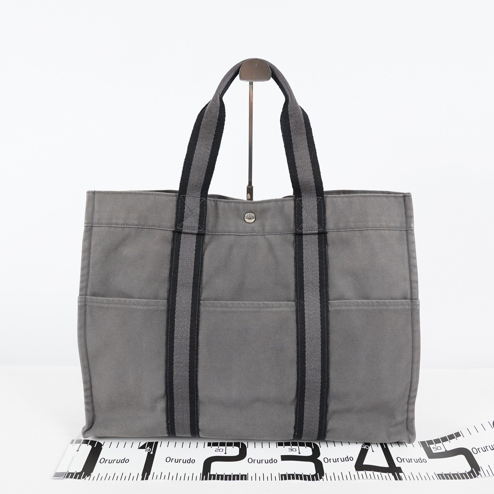 Hermes Fourre-Tout GM Gray Black Canvas Tote Bag Purse Used Vintage 08E11825007