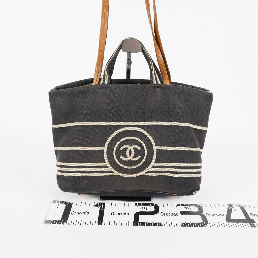 Chanel Coco Canvas Leather 2WAY Tote Bag 40cm Navy Used Vintage 07E019020027