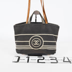 Chanel Coco Canvas Leather 2WAY Tote Bag 40cm Navy Used Vintage 07E019020027