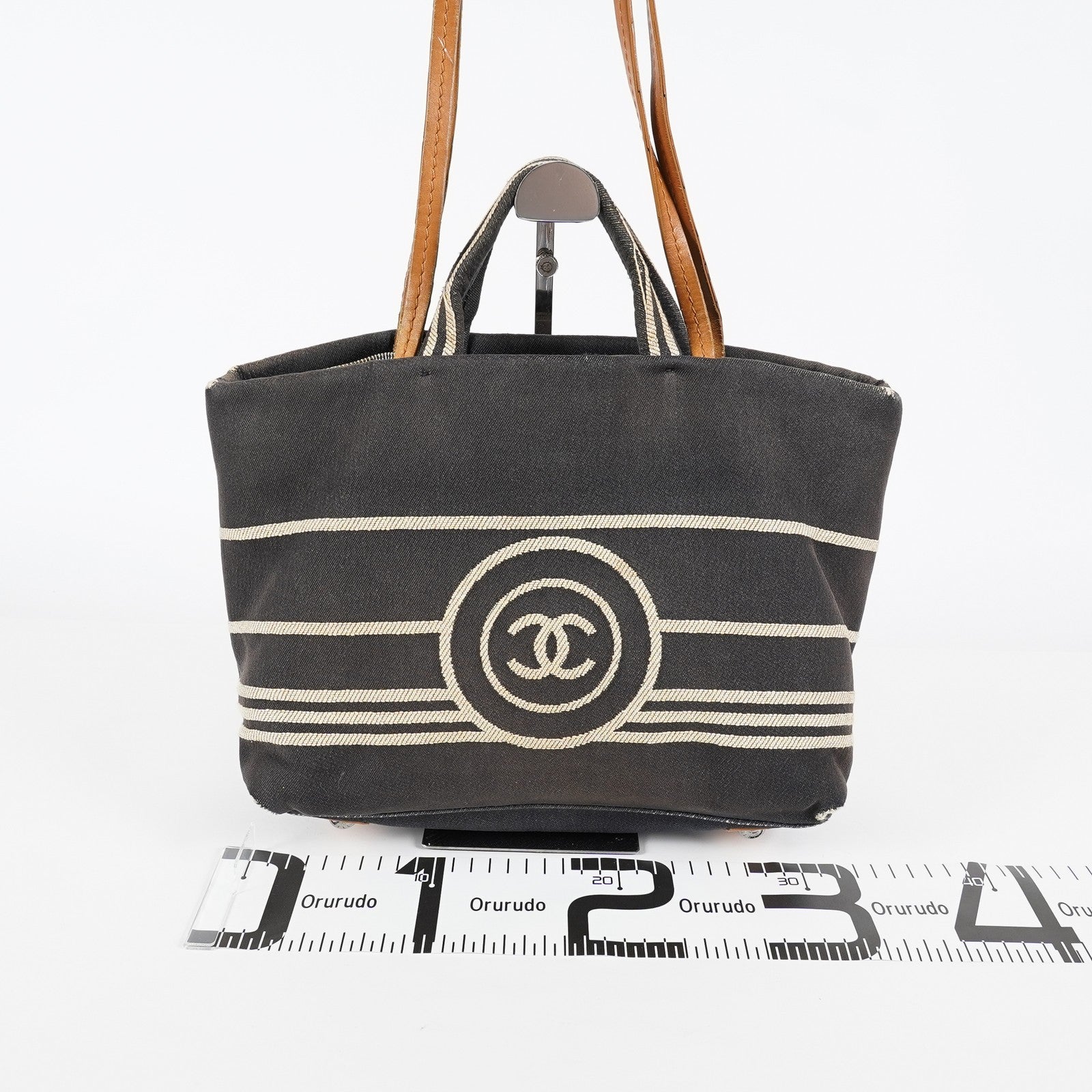 Chanel Coco Canvas Leather 2WAY Tote Bag 40cm Navy Used Vintage 07E019020027
