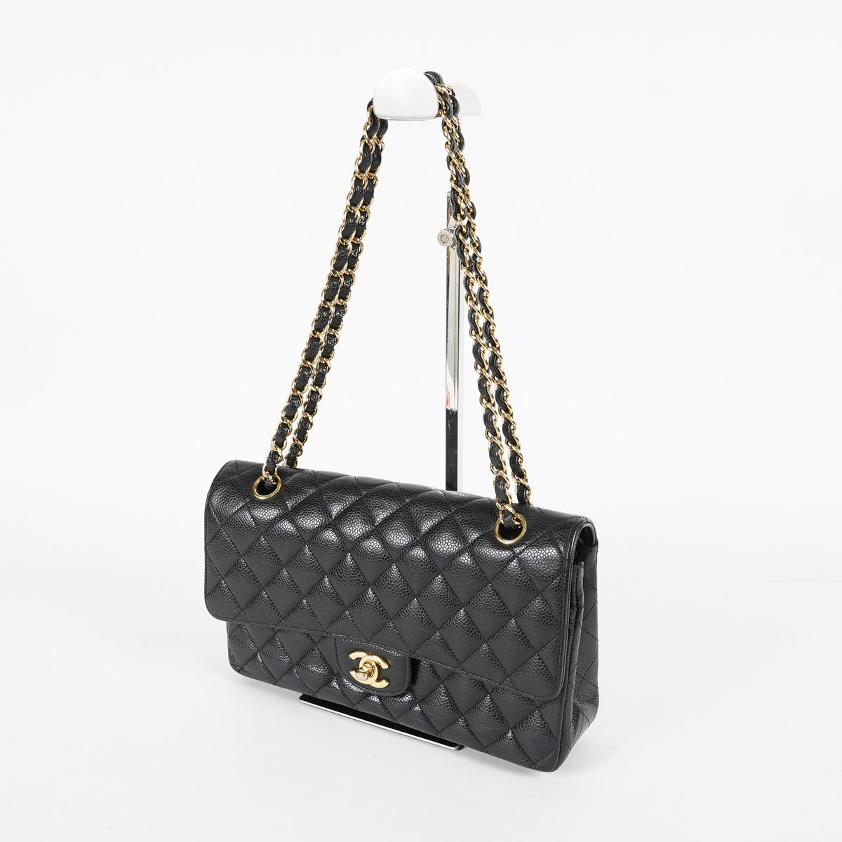 Chanel Matelasse Caviar Double Flap 25 Black Chain Shoulder Bag 08A2181567223