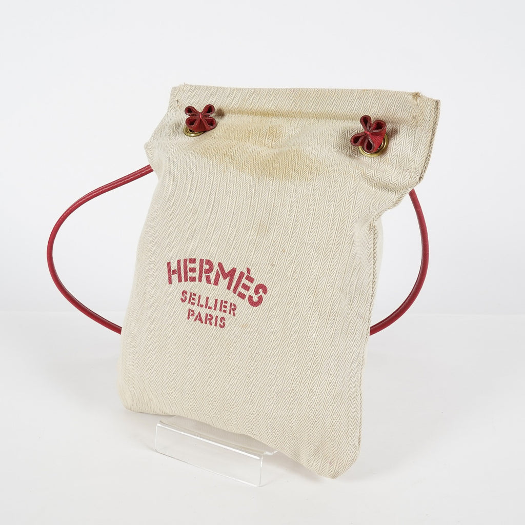 Hermes Aline Mini Beige Canvas Red Leather Shoulder Bag Used 08E082090008