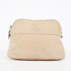 Hermes Bolide Pouch 21 Beige Canvas Leather Cosmetic Pouch Used 08E23495007