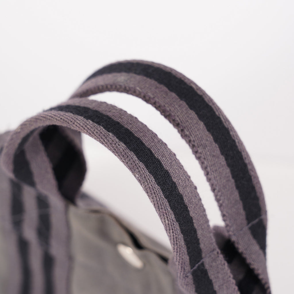 Hermes Fourre-Tout PM Tote Bag Gray Canvas Black Stripe Used Vintage 06E01825030
