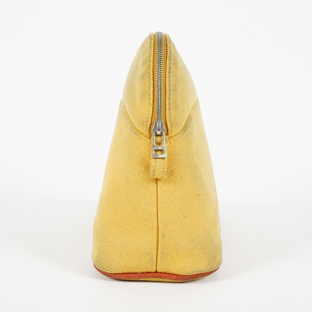 Hermes Bolide Pouch 20 Mini Yellow Cotton Canvas Cosmetic Pouch Used 07E24495009