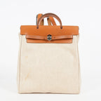 Hermes Herbag Ado PM Backpack Beige Canvas Leather 2way Bag Used 07E404730012