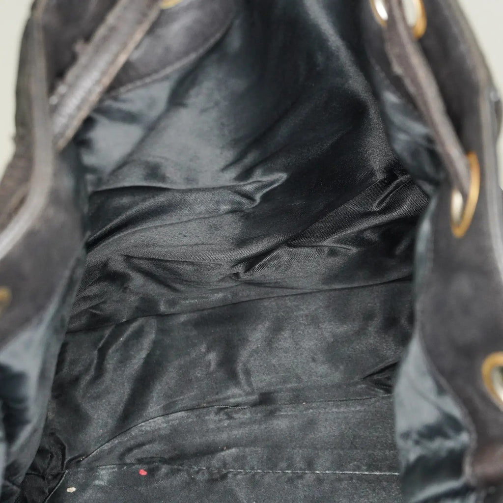 CHANEL Vintage CC Black Leather Drawstring Shoulder Bag 26cm Used 07E118580027