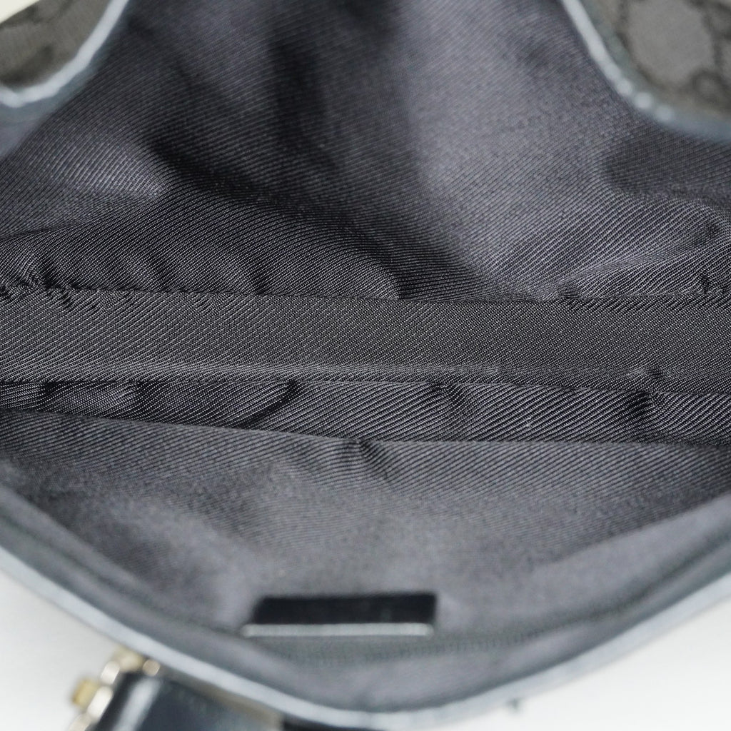 Gucci GG Canvas Shoulder Bag 30cm Black Leather Trim Vintage Used 07E263740009