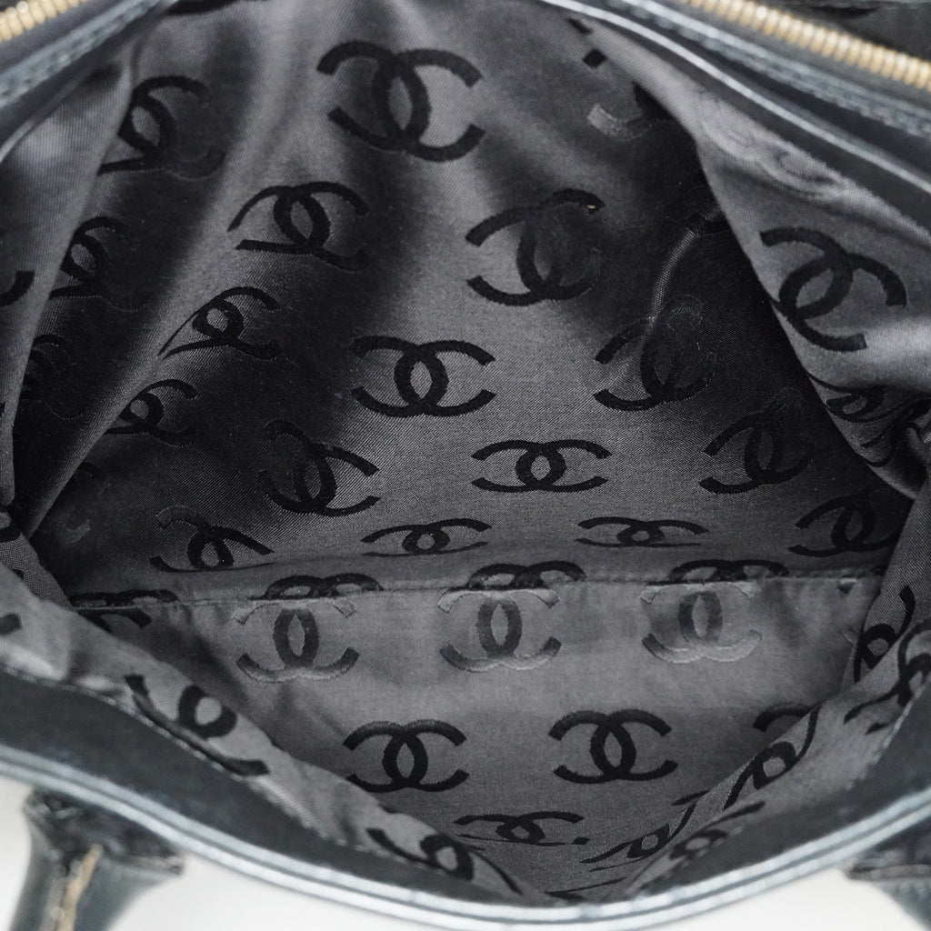 CHANEL CC Logo Tote Bag 40cm Black Leather Silver Hardware Used 07E1711440027