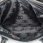 CHANEL CC Logo Tote Bag 40cm Black Leather Silver Hardware Used 07E1711440027
