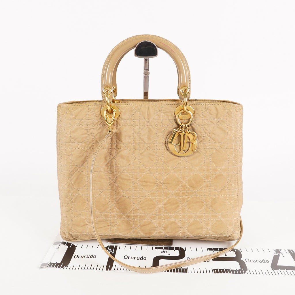 Christian Dior Vintage Lady Bag Cannage Quilt Nylon Medium beige 02A083946805