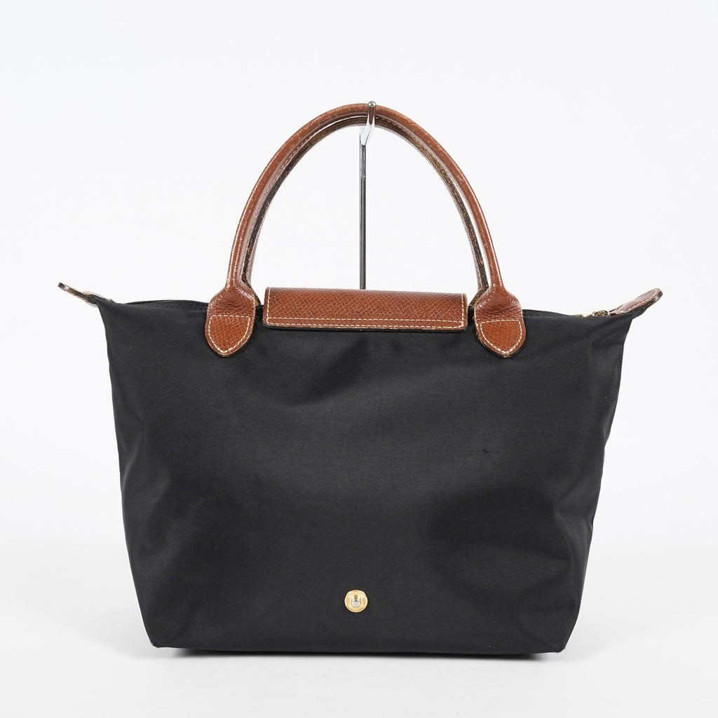 Longchamp Le Pliage Top Handle Tote Bag Black Nylon Leather M Used 08A261045003